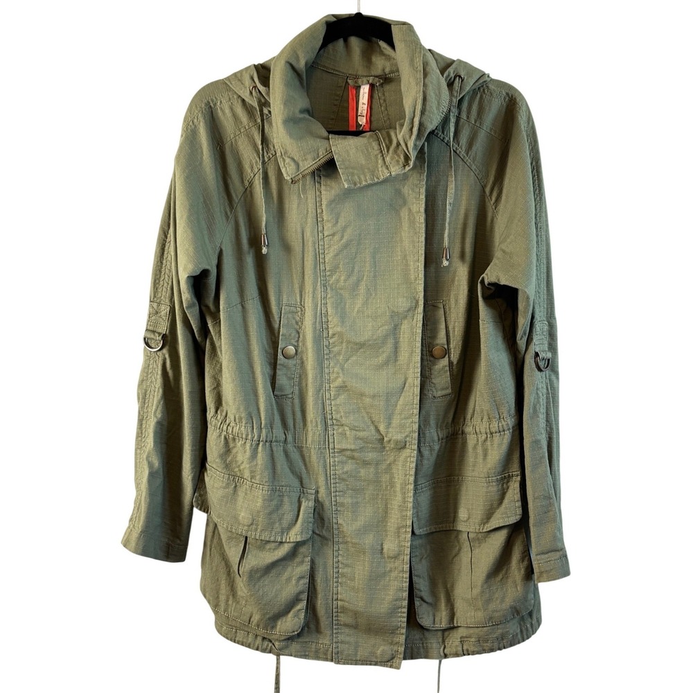 Willow & Ivy Olive Utility Anorak Jacket Hooded Cargo Military Safari
